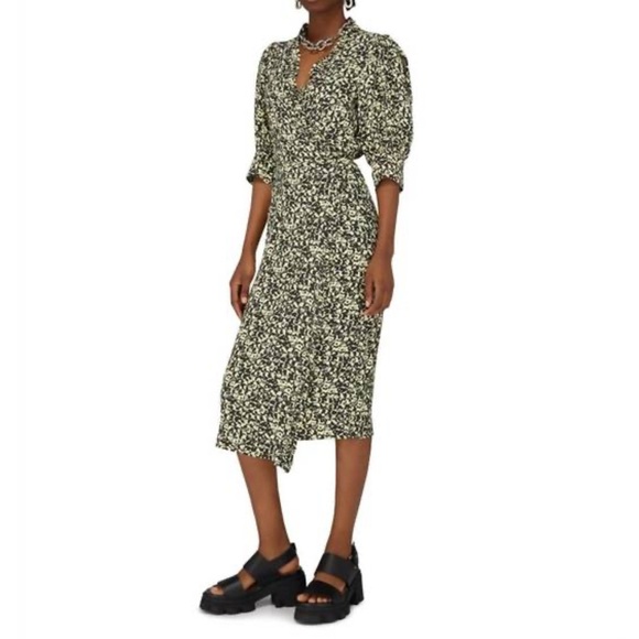 Ganni Crepe Wrap Midi Dress in Phantom EU Size 36/US Size 4 EUC - Picture 1 of 10